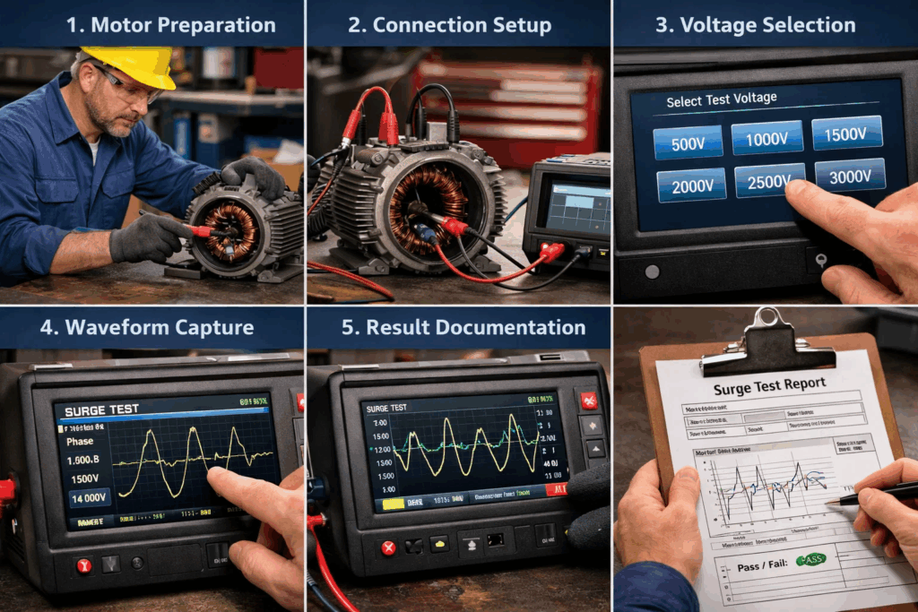 Best practices checklist for conducting accurate EAR surge testing on motors