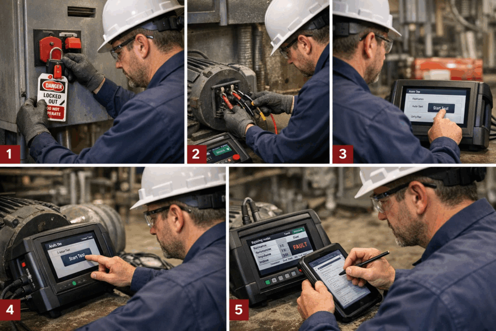Step-by-step Motor Circuit Analysis testing procedure from safety to documentation