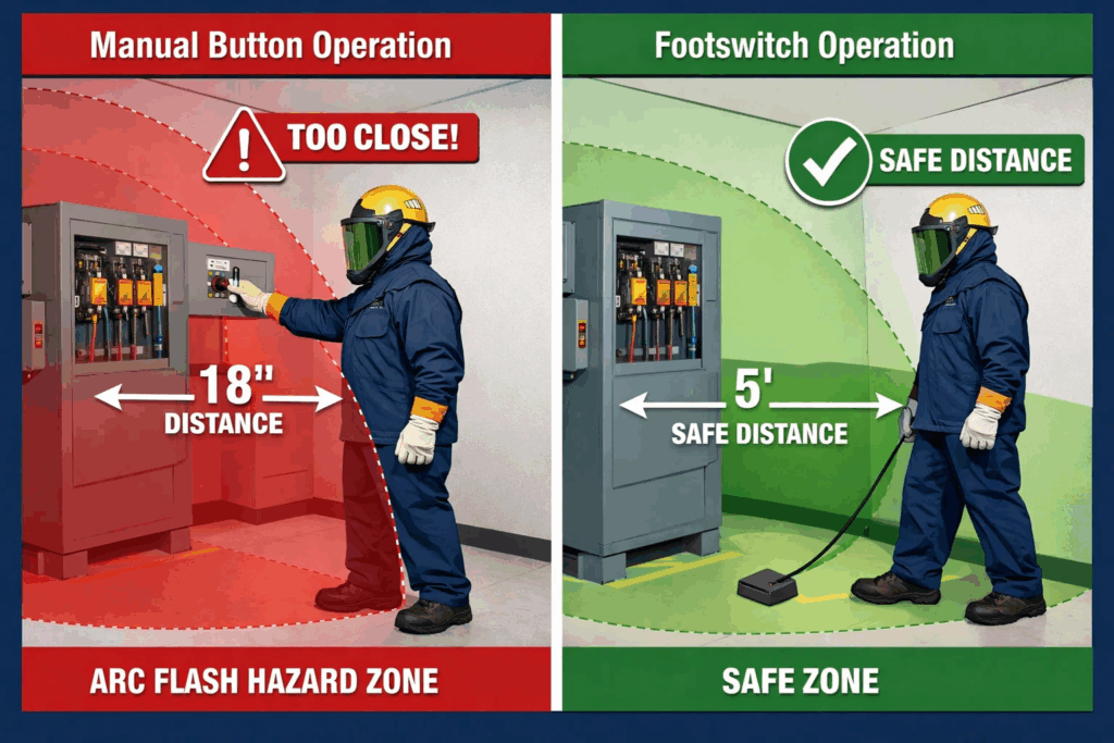 Safety comparison of manual button versus footswitch surge testing operation