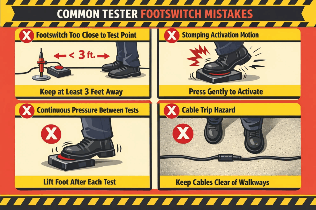Common footswitch operation mistakes to avoid during surge testing
