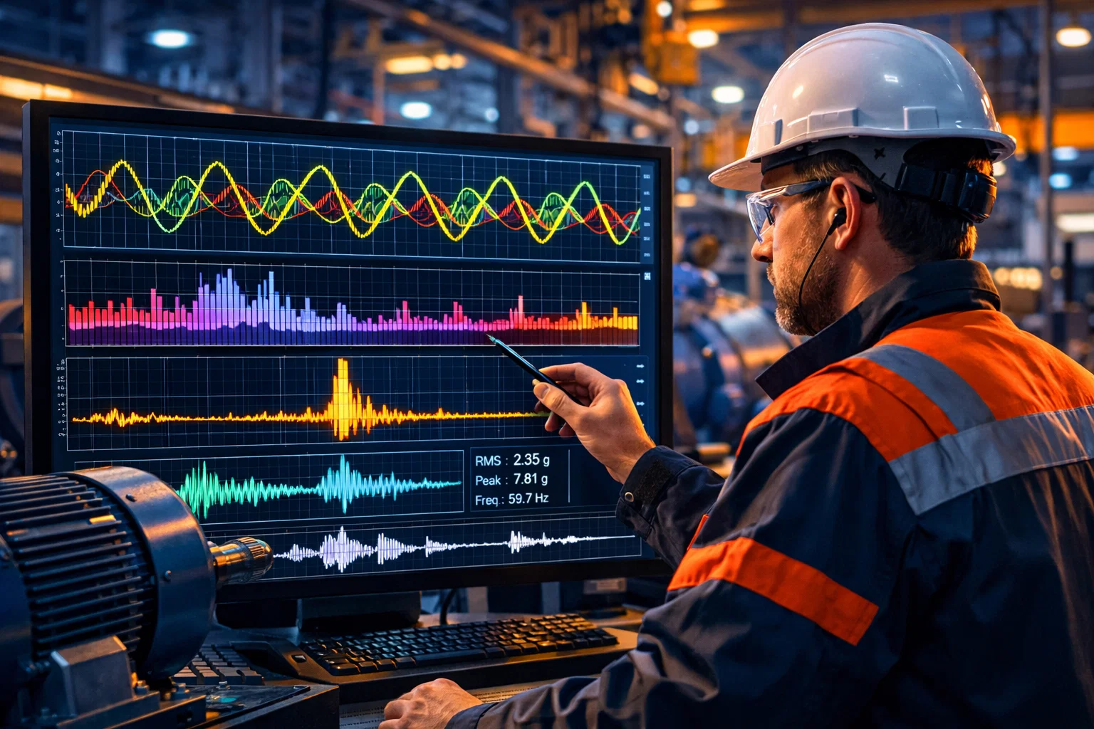 Electrical signature analysis monitoring motor health with digital frequency spectrum display