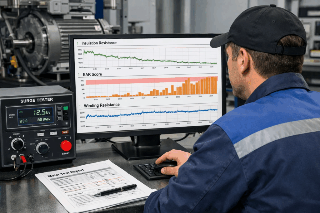 Establishing baseline motor diagnostic data for trend analysis in a predictive maintenance program