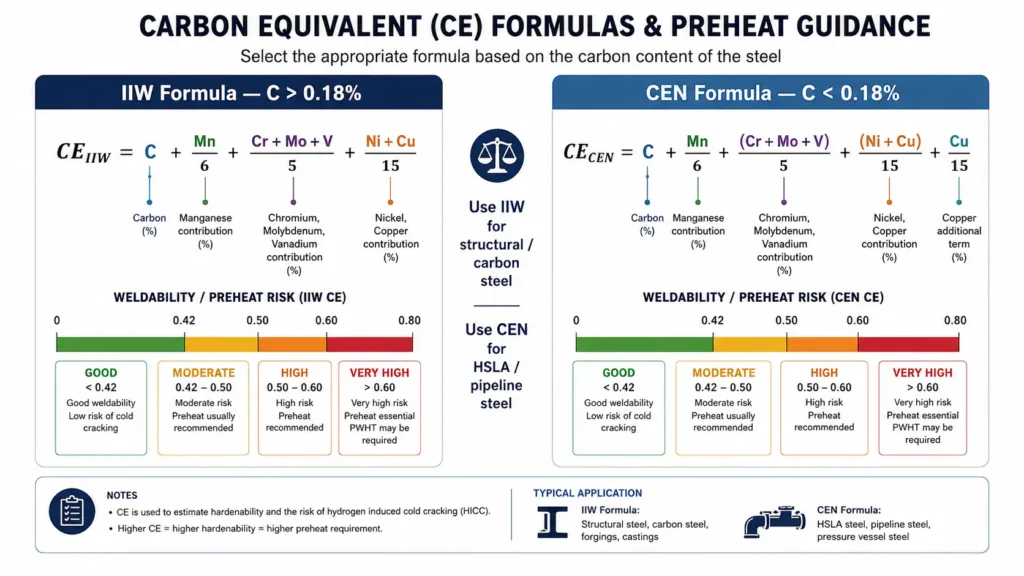 calculate preheat temperature for welding- formulas