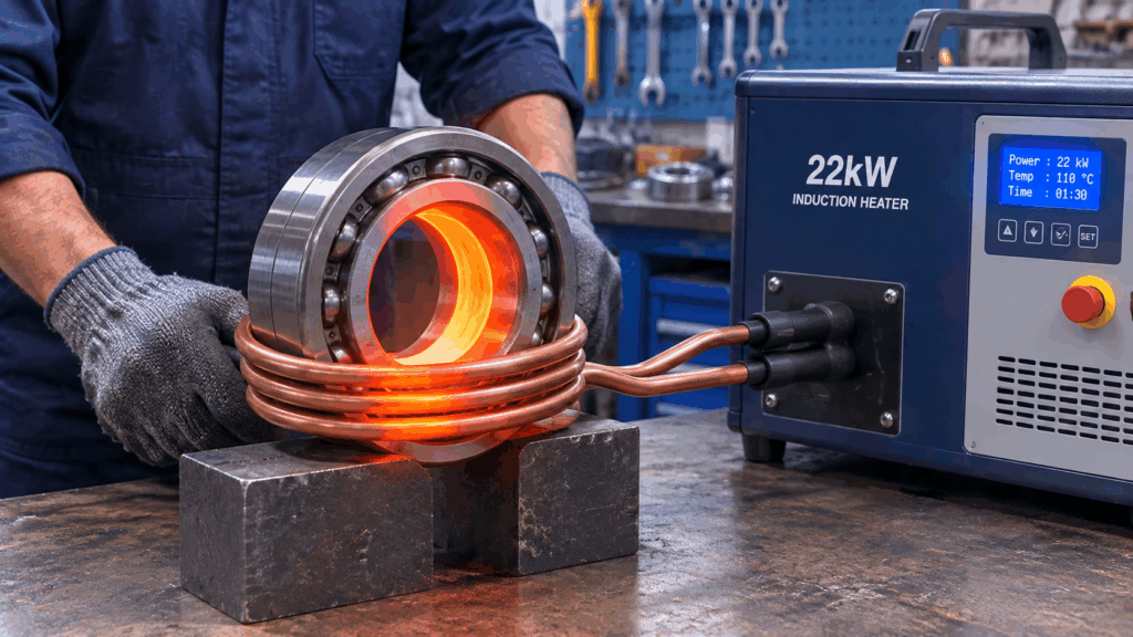22kW induction heater used for bearing mounting in a small workshop