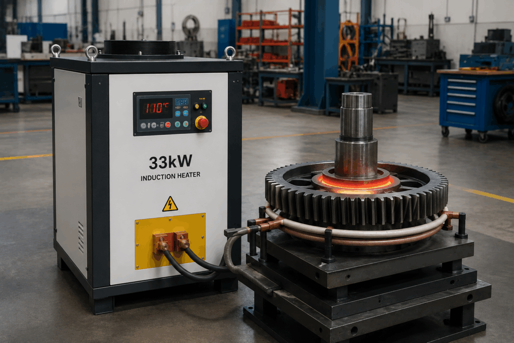 33kW induction heater heating a gear for shrink-fit assembly