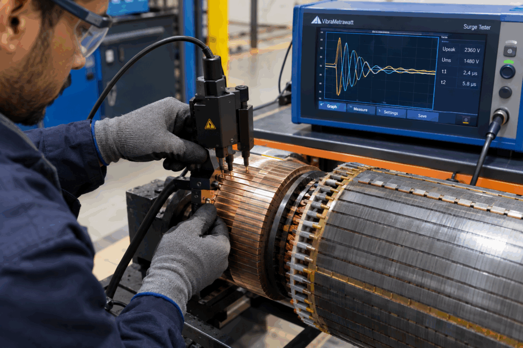 Bar-to-bar surge test on a DC traction motor armature commutator