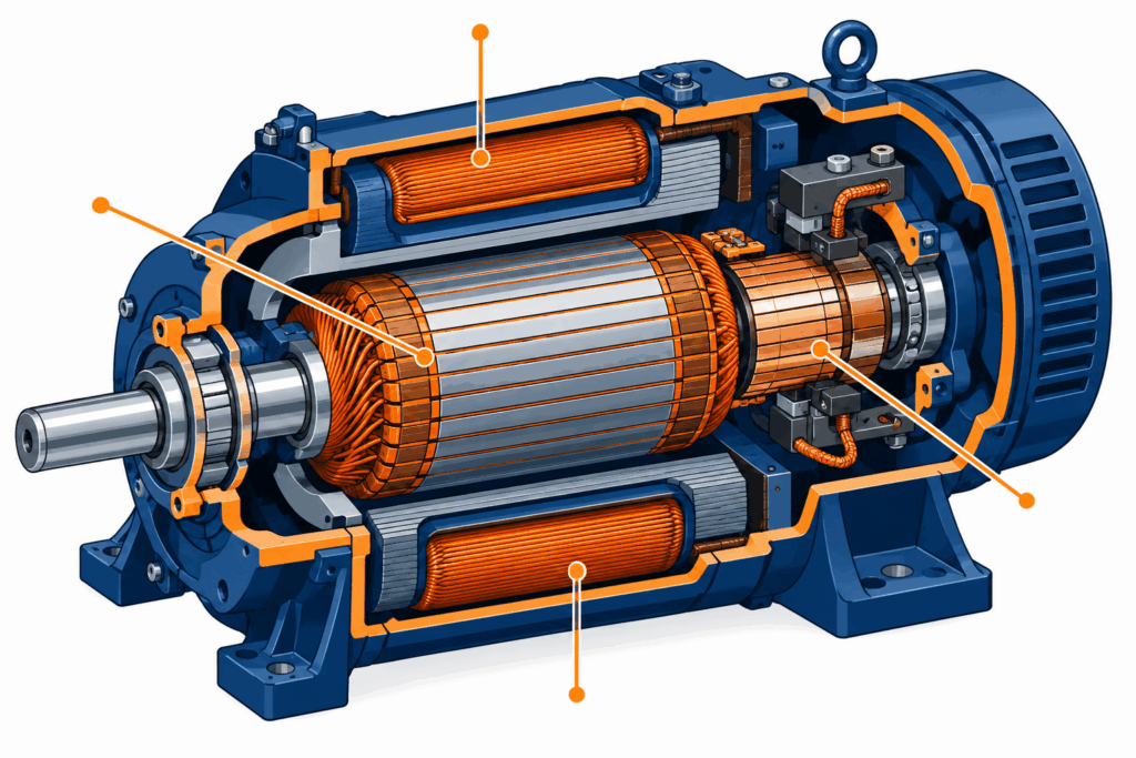 Traction motor armature, field coils and stator components tested with a surge tester